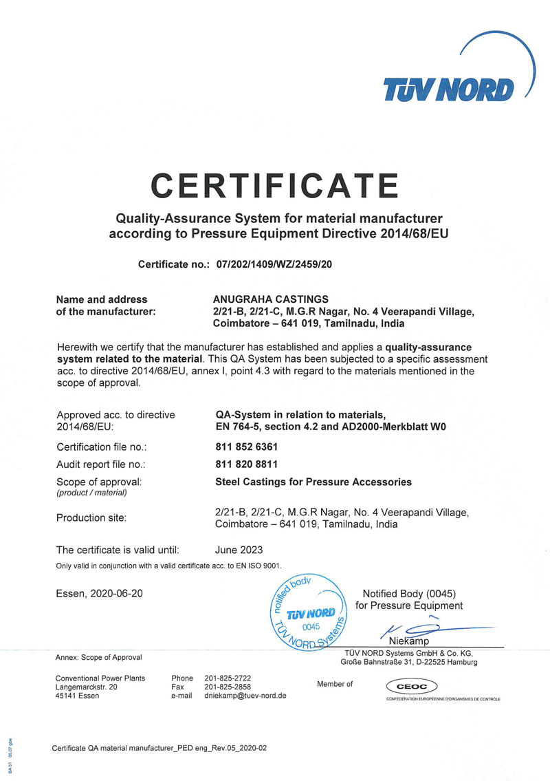 QA TUV Certificate